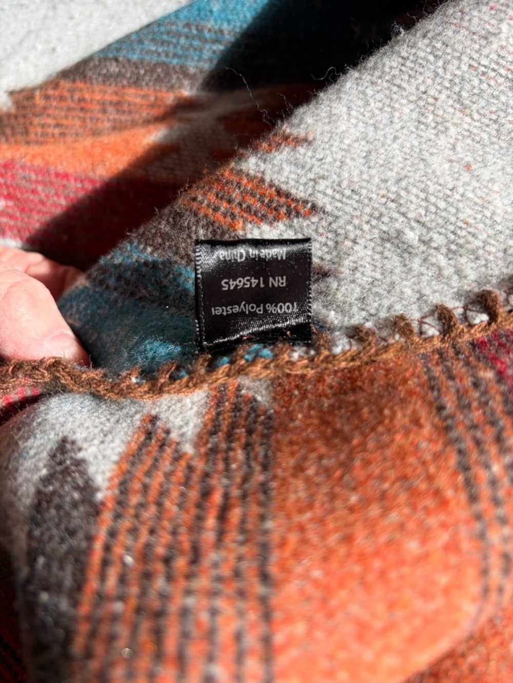 Southwestern Aztec Pattern Open Front Poncho - Teal, Rust, Gray - Picture 4 of 4